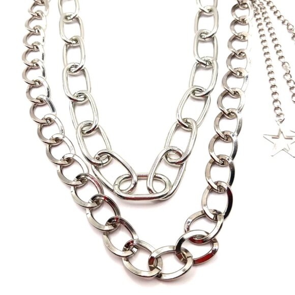 Triple Star Double Layer Pants Or Wallet Chain 13" Silver Tone - Picture 6 of 10